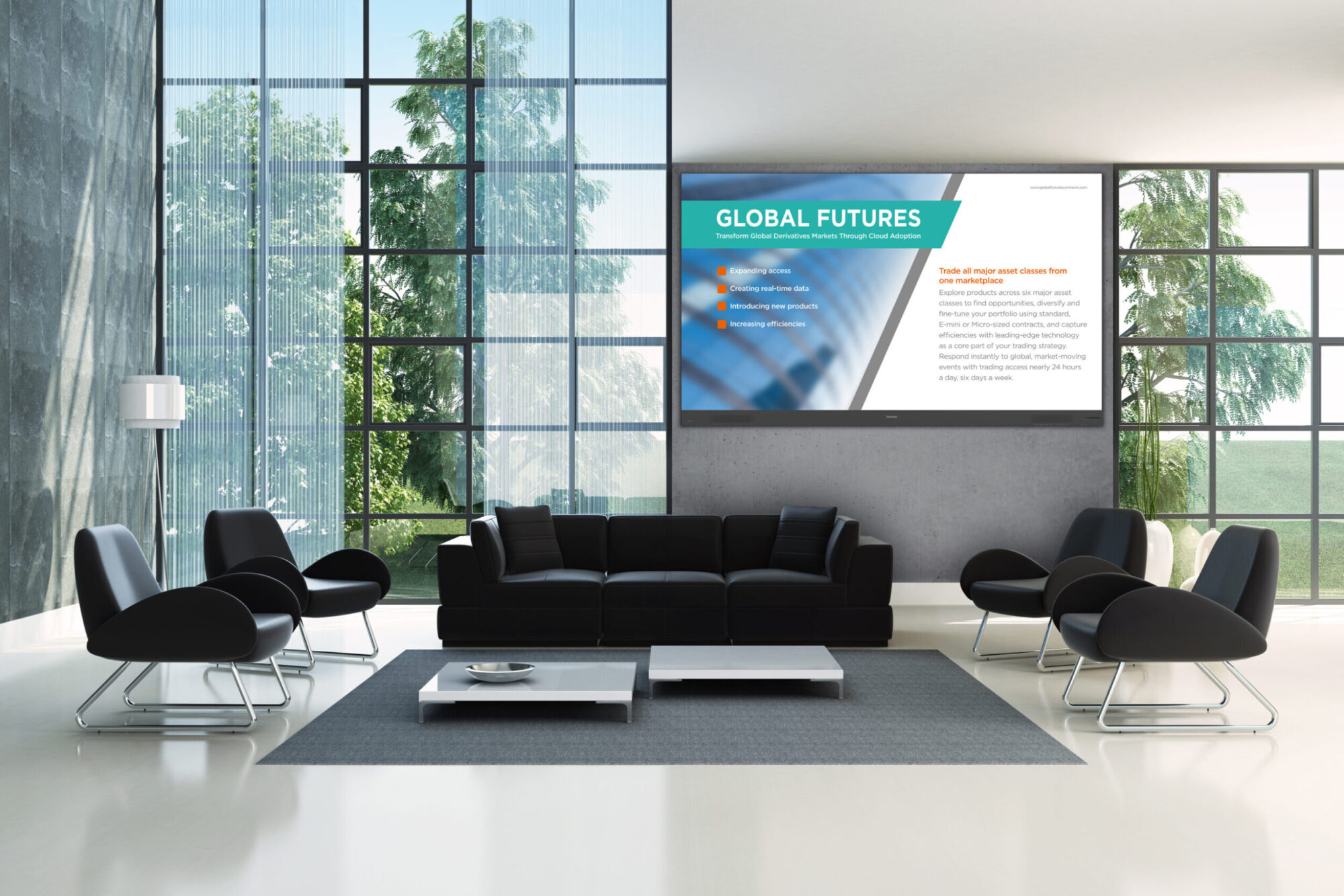 Moderne LED-Wall im Empfangbereich eines Unternehemen