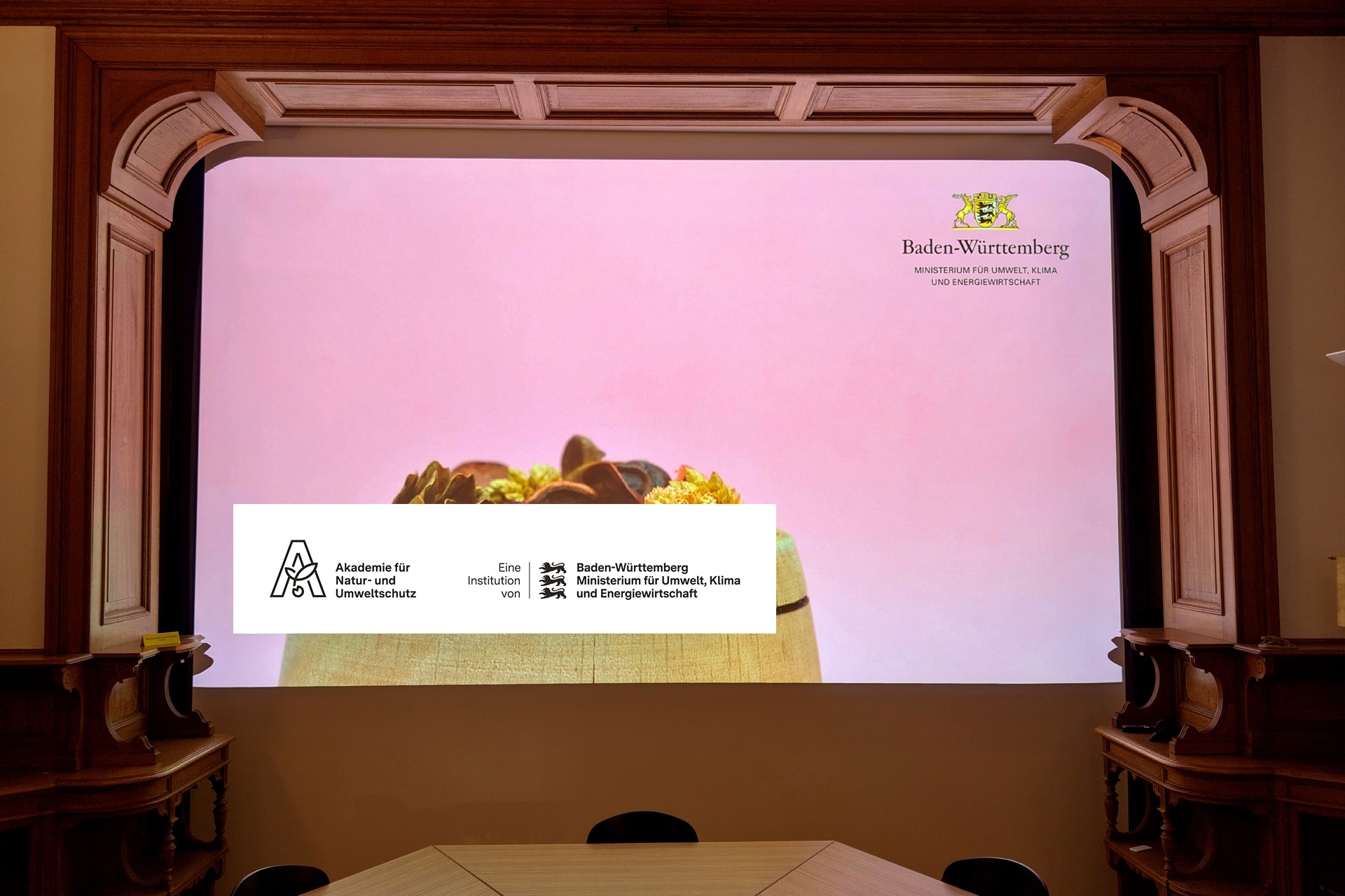 AV Stumpfl Leinwand integriert in der Akademie für Natur -und Umweltschutz BW