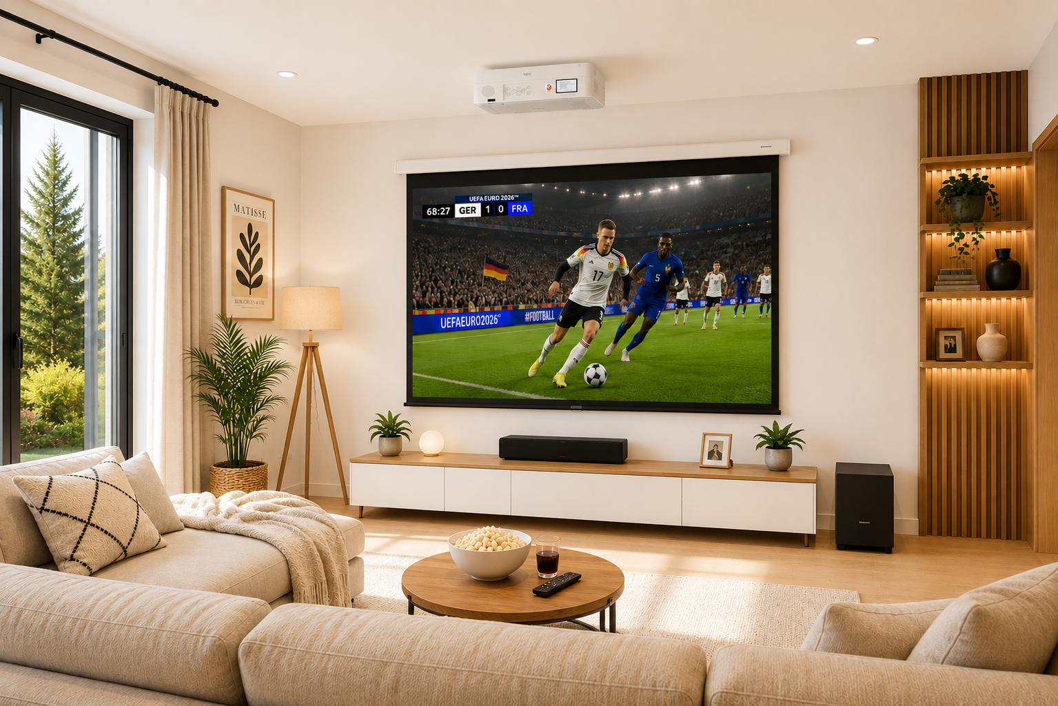 Fussballspiel auf dem Beamer Zuhause schauen