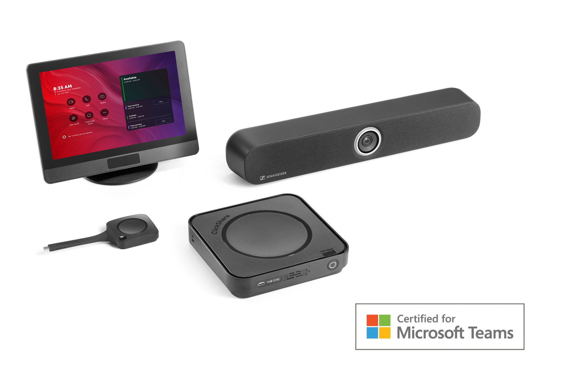 ClickShare Hub Core mit Sennheiser TeamConnect Bar S und Control Panel