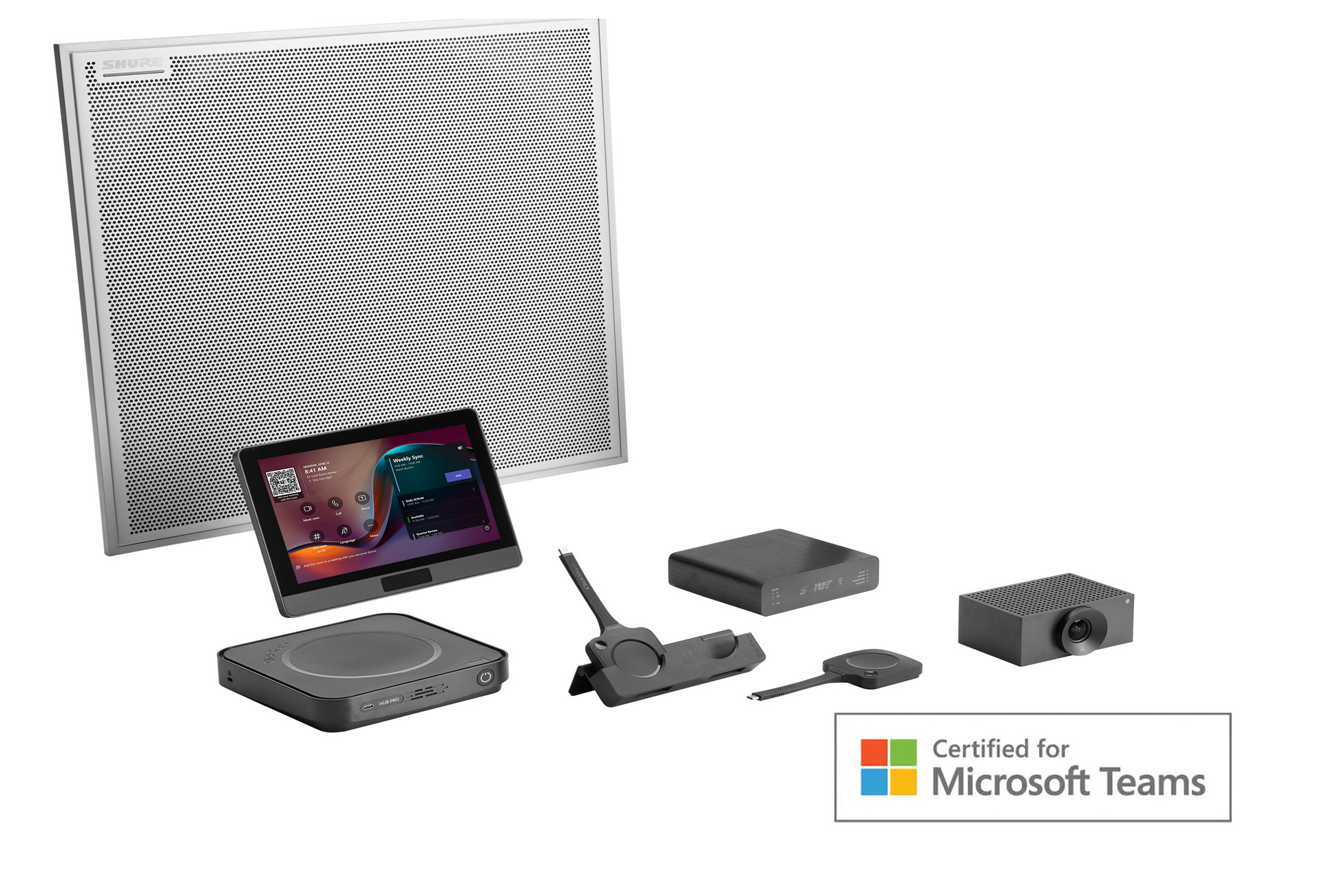 ClickShare Hub Pro mit Huddly L1, Shure MXA902 und ANIUSB-MATRIX