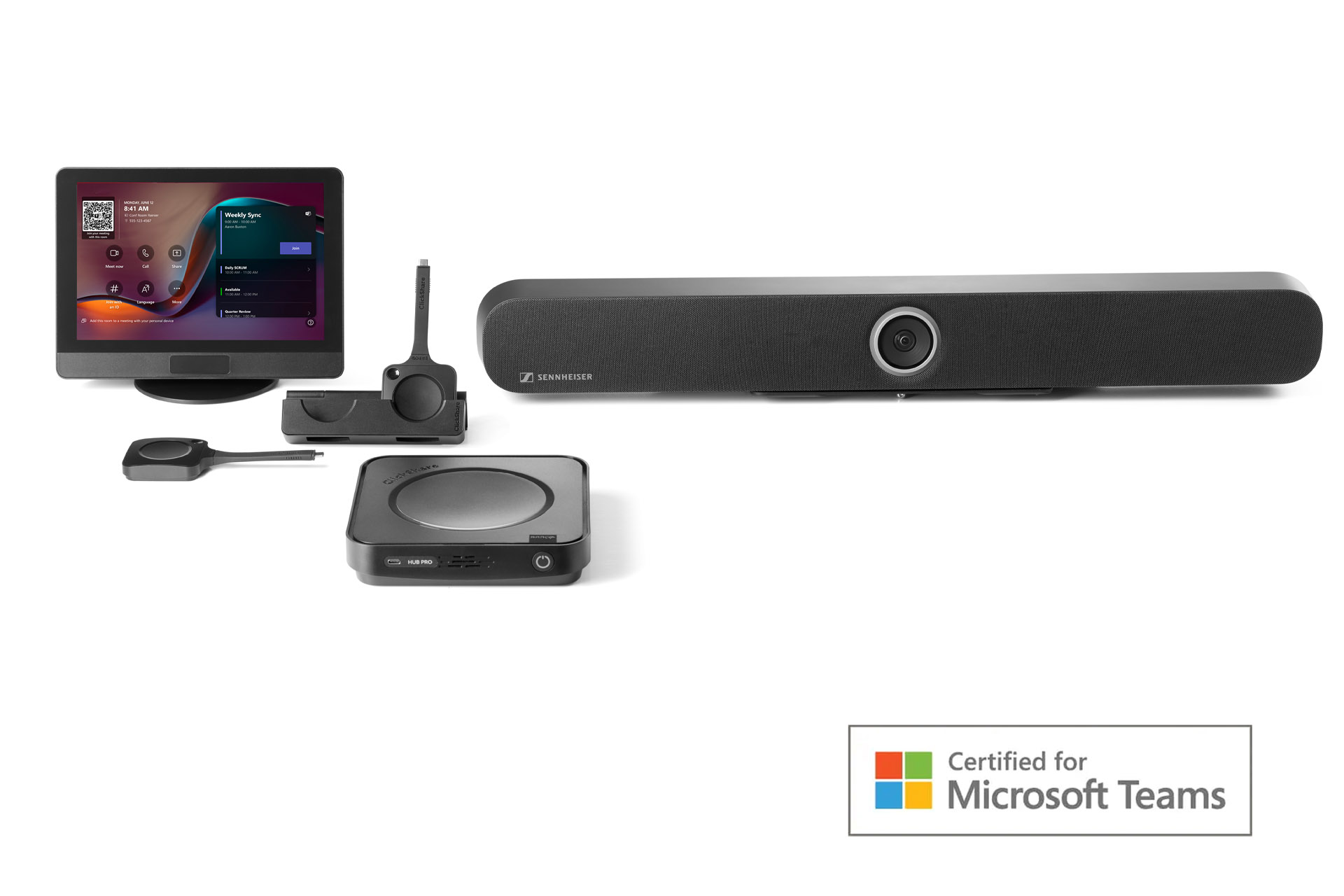 ClickShare Hub Pro mit Sennheiser TeamConnect Bar M und Control Panel